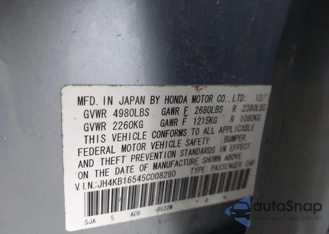 2005 Acura Rl 3.5 z USA, uszkodzony, nr VIN JH4KB16545C008280